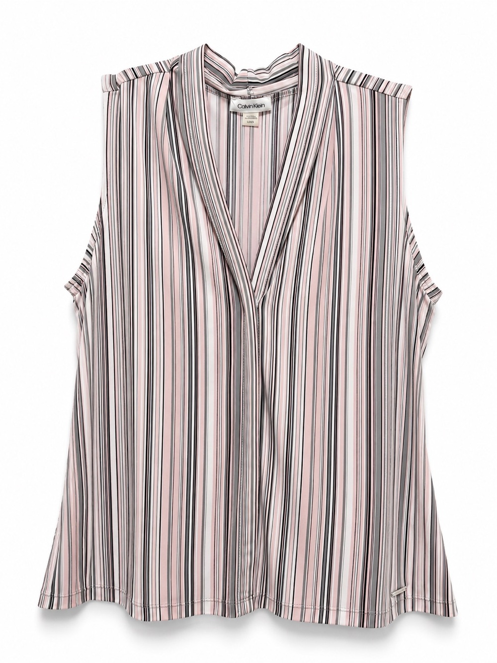 Calvin Klein Pink Striped Sleeveless V-Neck Blouse Top XL Like New